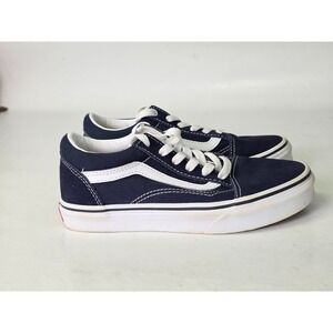 Vans Old Skool Kids Shoes Size 2.5 EU 33 Navy Suede Canvas Sole Skate Sneakers